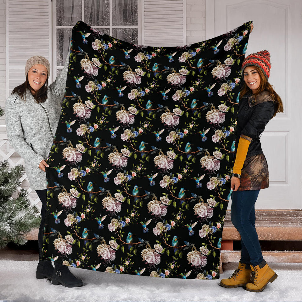 Hummingbird Pattern Print Design 03 Premium Blanket