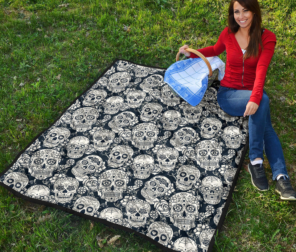 Sugar Skull Black White Pattern Premium Quilt