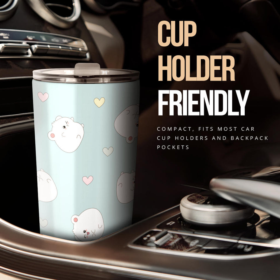 White Cute Hamsters Heart Pattern Tumbler