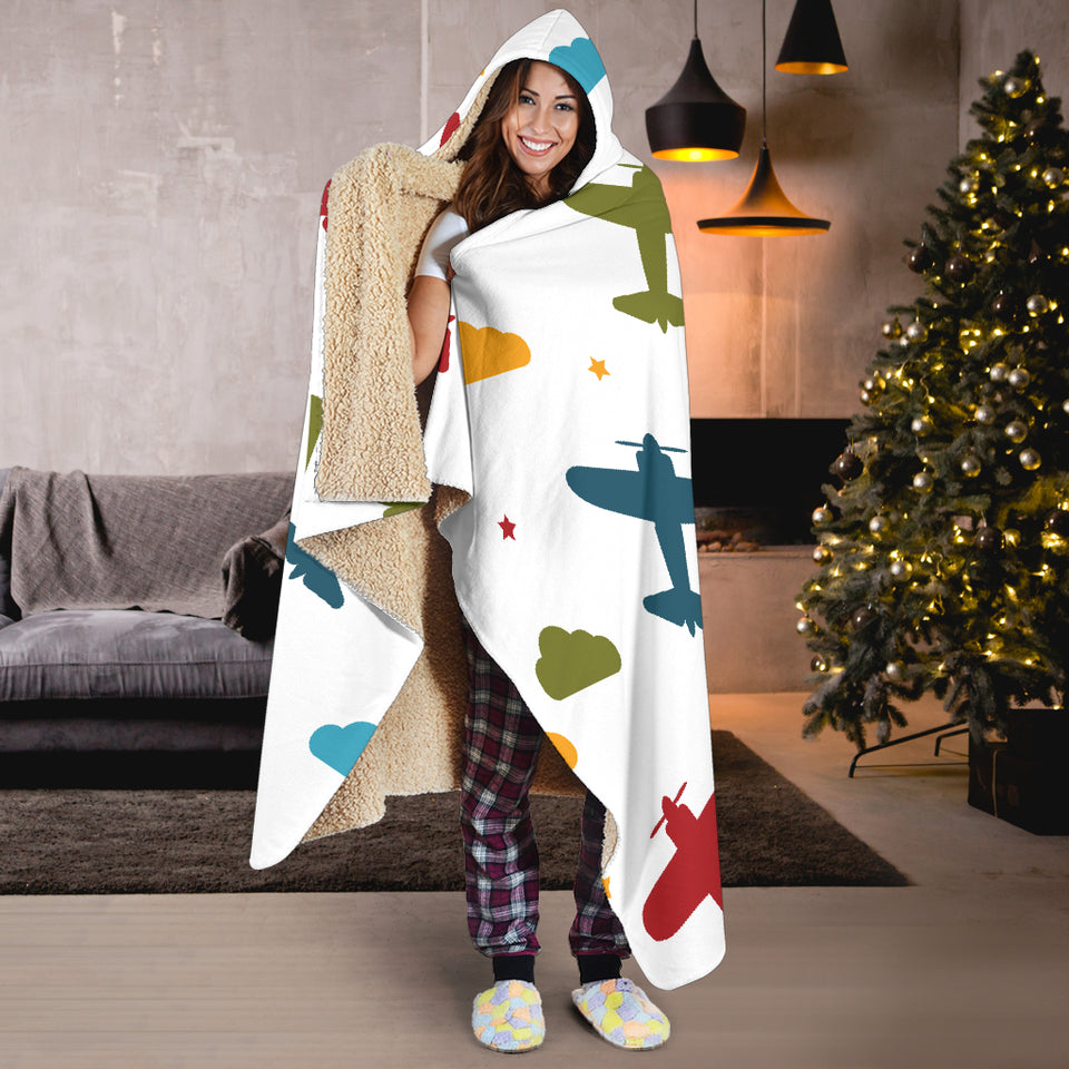 Airplane Star Cloud Colorful Hooded Blanket