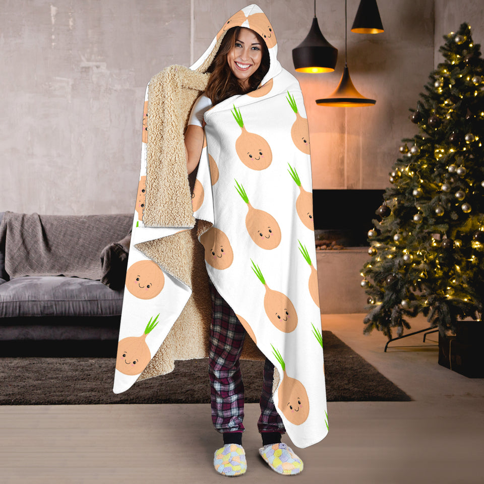 Cute Onions Smiling Faces Hooded Blanket