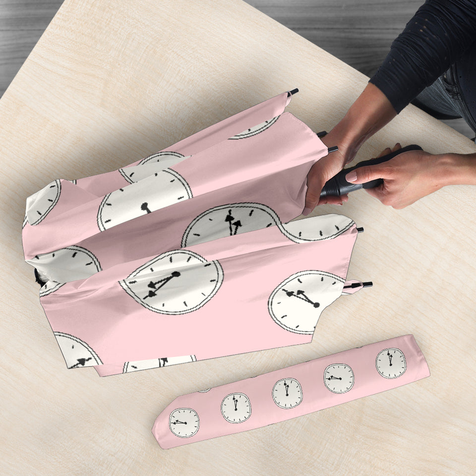 Clock Pattern Pink Blackground Umbrella