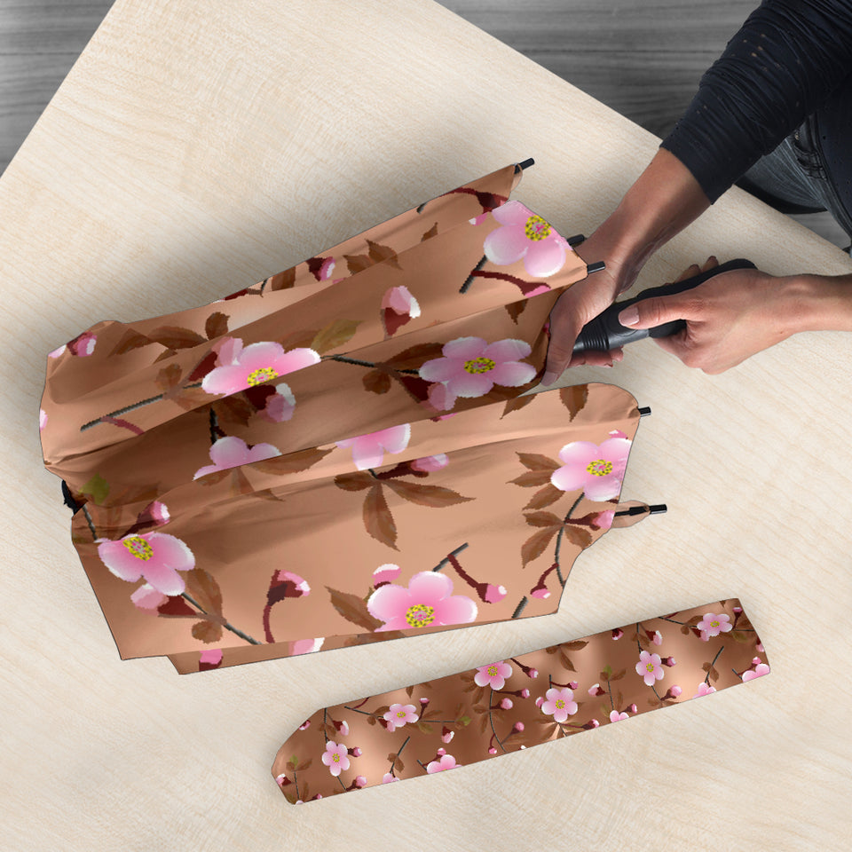 Pink Sakura Cherry Blossom Drak Brown Background Umbrella