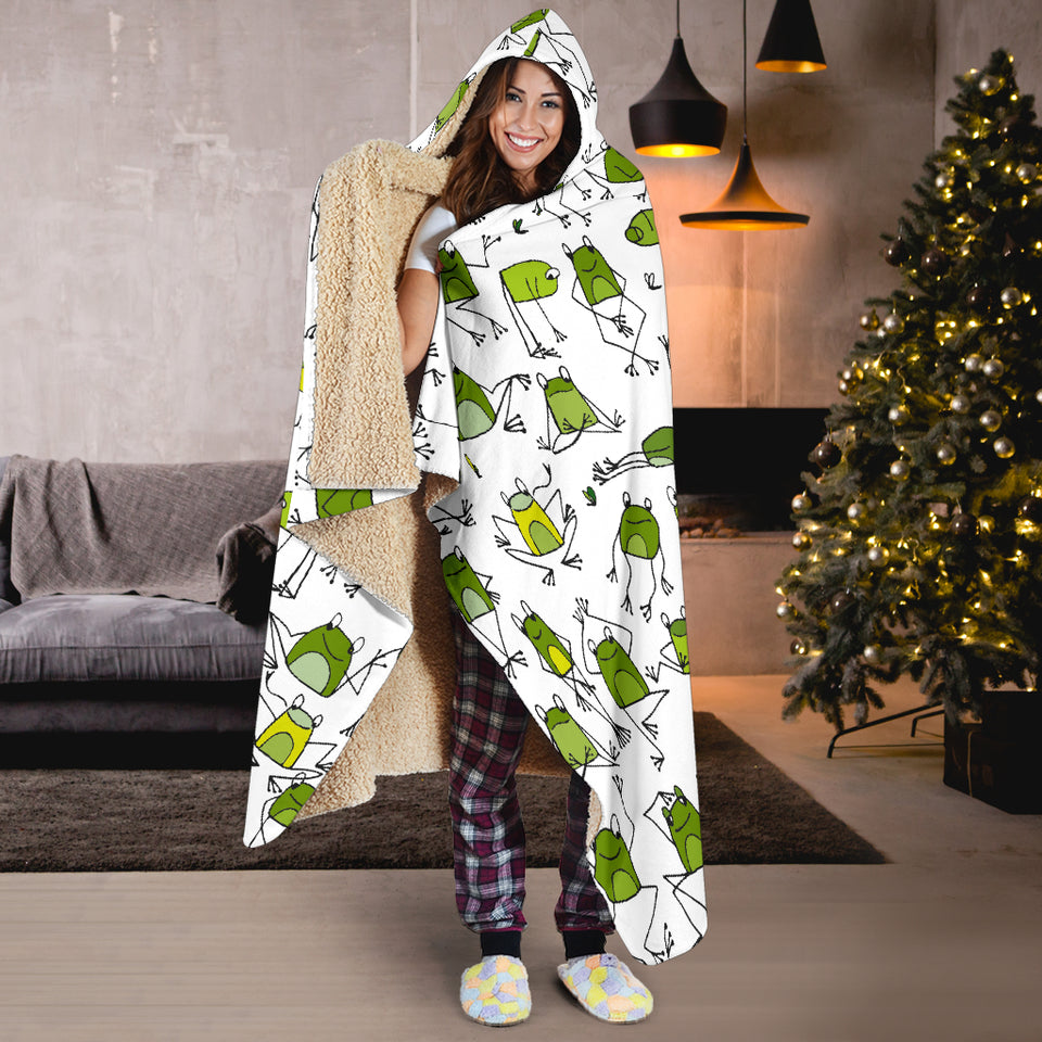 Sketch Funny Frog Pattern Hooded Blanket