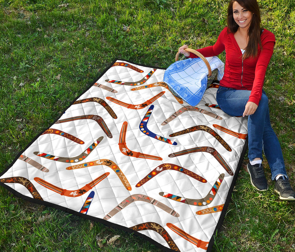Boomerang Australian Aboriginal Ornament Pattern Premium Quilt