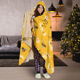 Bee Flower Pattern Hooded Blanket
