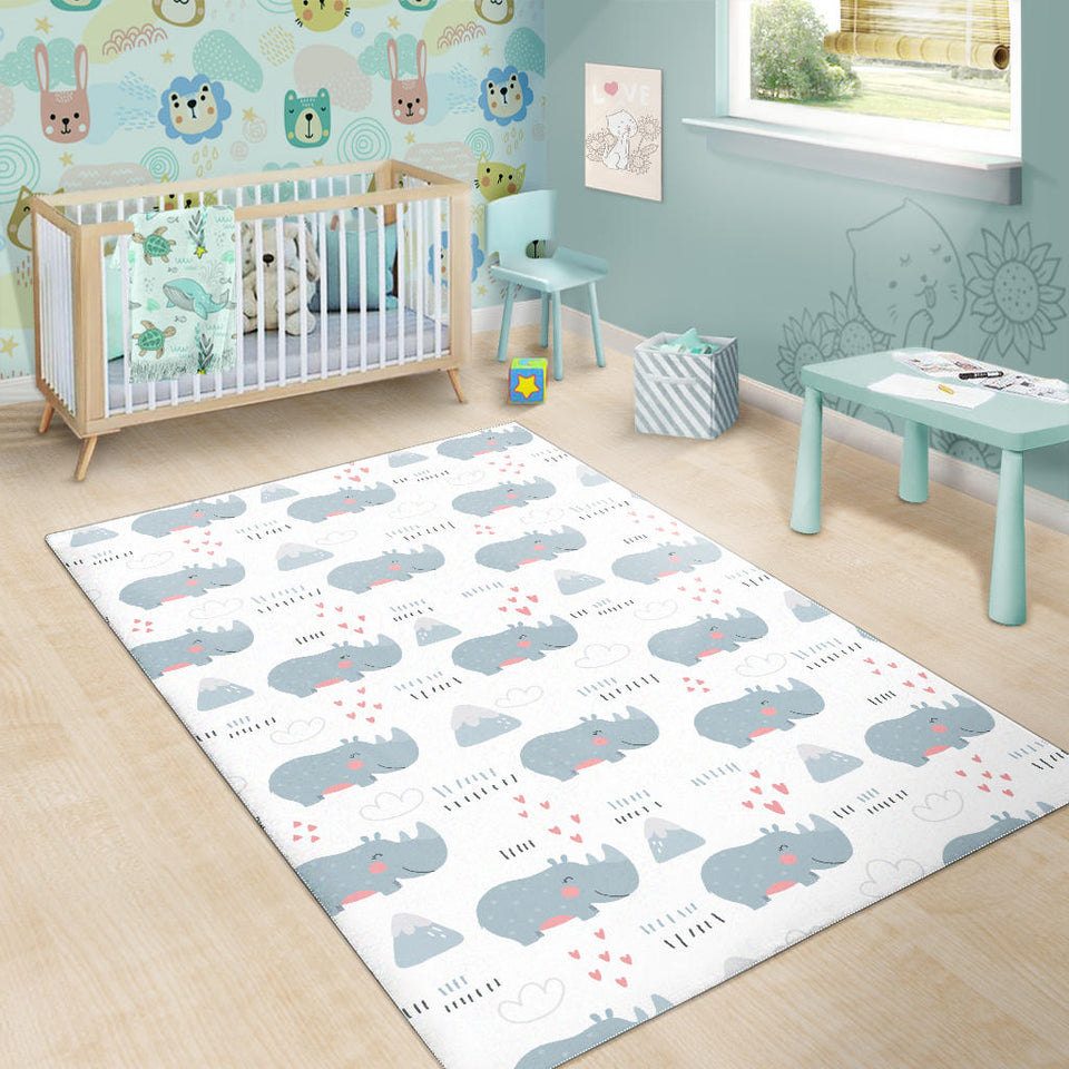 Cute Rhino Heart Pattern Area Rug