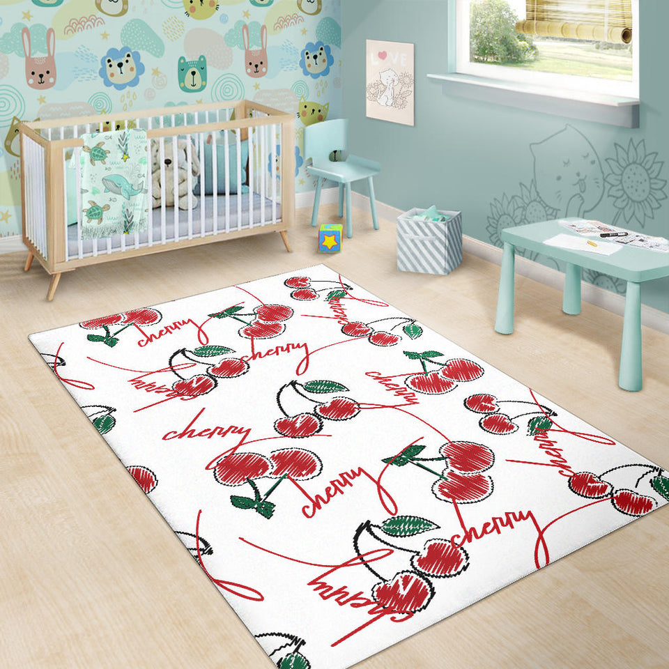 Hand Drawn Cherry Pattern Area Rug