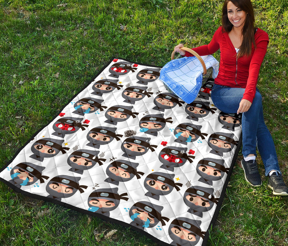 Cute Ninja Design Pattern Premium Quilt