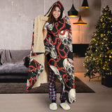 Red Snake Skull Pattern Hooded Blanket