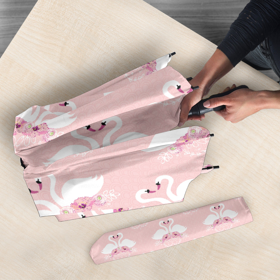 White Swan And Flower Love Pattern Umbrella