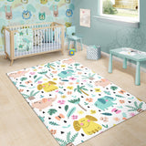Cute Elephants Palm Tree Flower Butterfly Pattern Area Rug