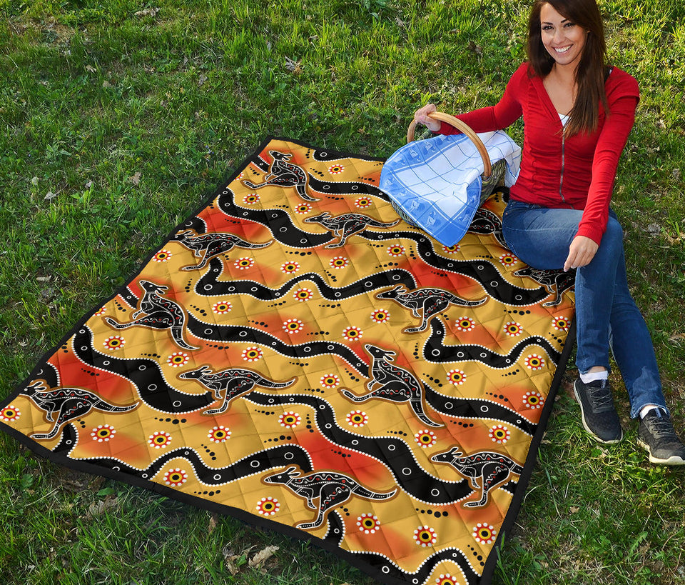 Kangaroo Australian Aboriginal Art Pattern Premium Quilt