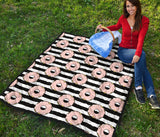Donuts Pink Icing Striped Pattern Premium Quilt