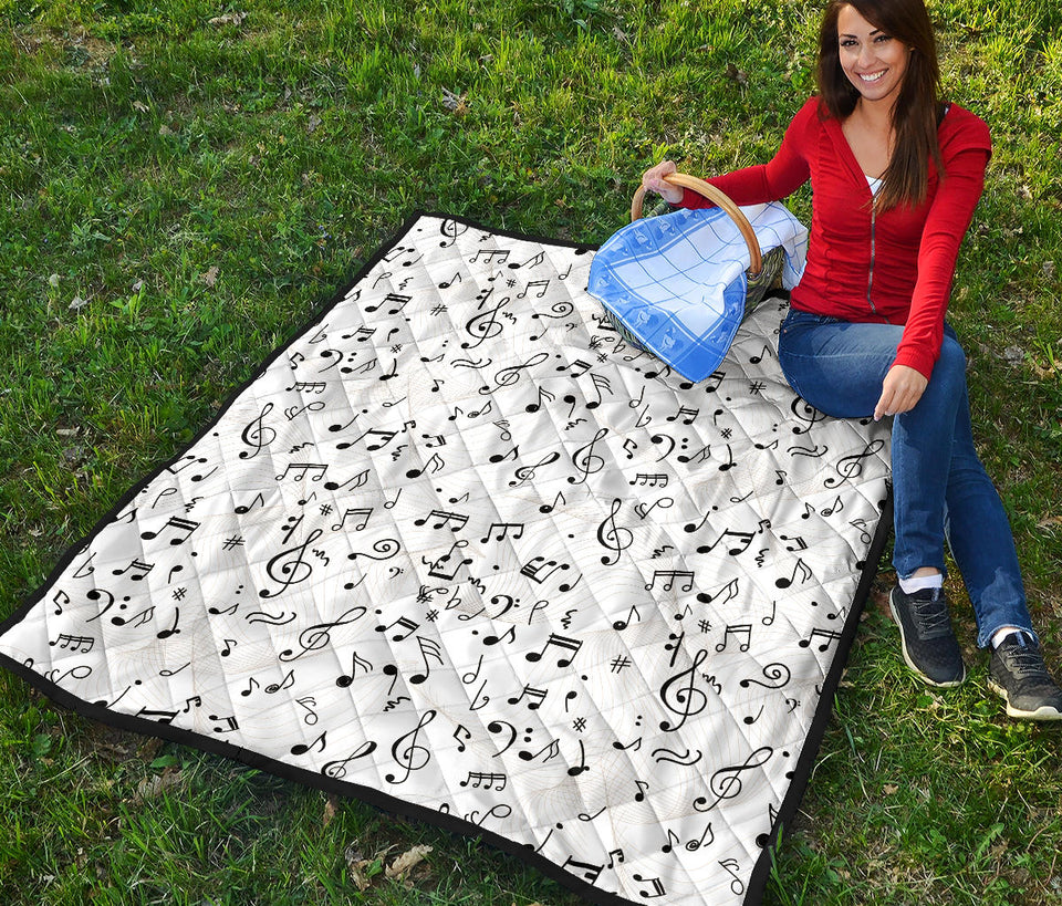 Music Notes Pattern Print Design 04 Premium Quilt