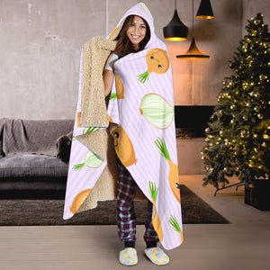 Cute Onions Smiling Faces Purple Background Hooded Blanket