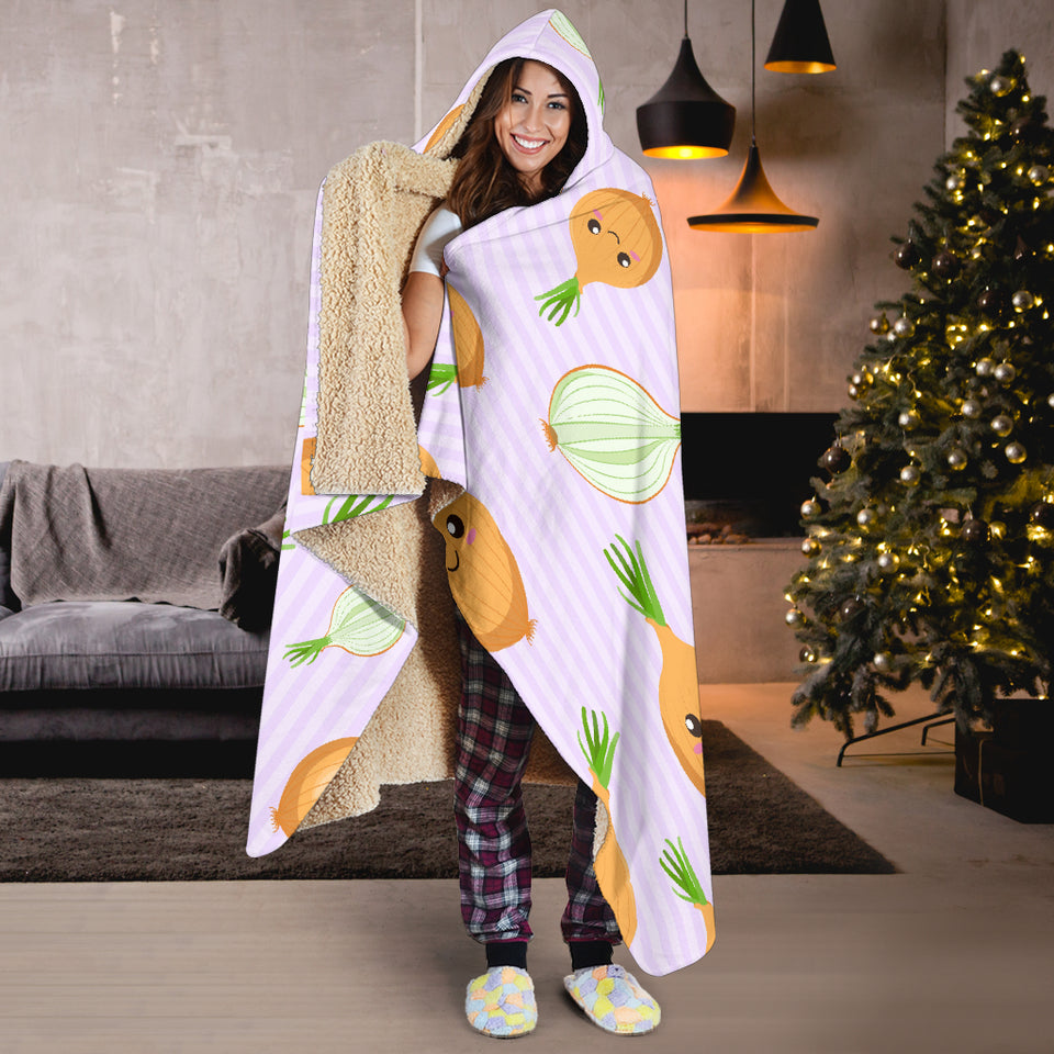 Cute Onions Smiling Faces Purple Background Hooded Blanket