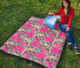Chameleon Lizard Pattern Pink Background Premium Quilt