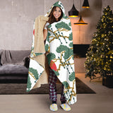 Bonsai Red Sun Japanese Pattern Hooded Blanket