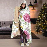 Hand Drawn Butterfly Rose Hooded Blanket