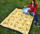 Saxophone Cornet Pattern Yellow Background Premium Quilt