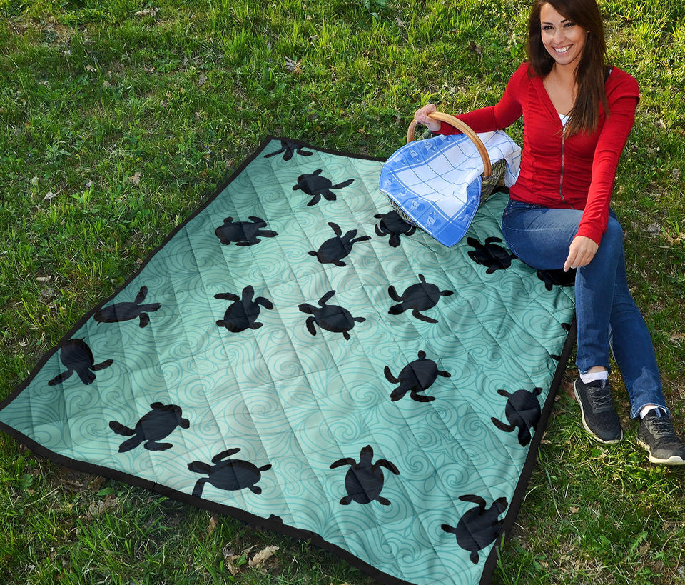 Sea Turtle With Blue Ocean Backgroud Premium Quilt