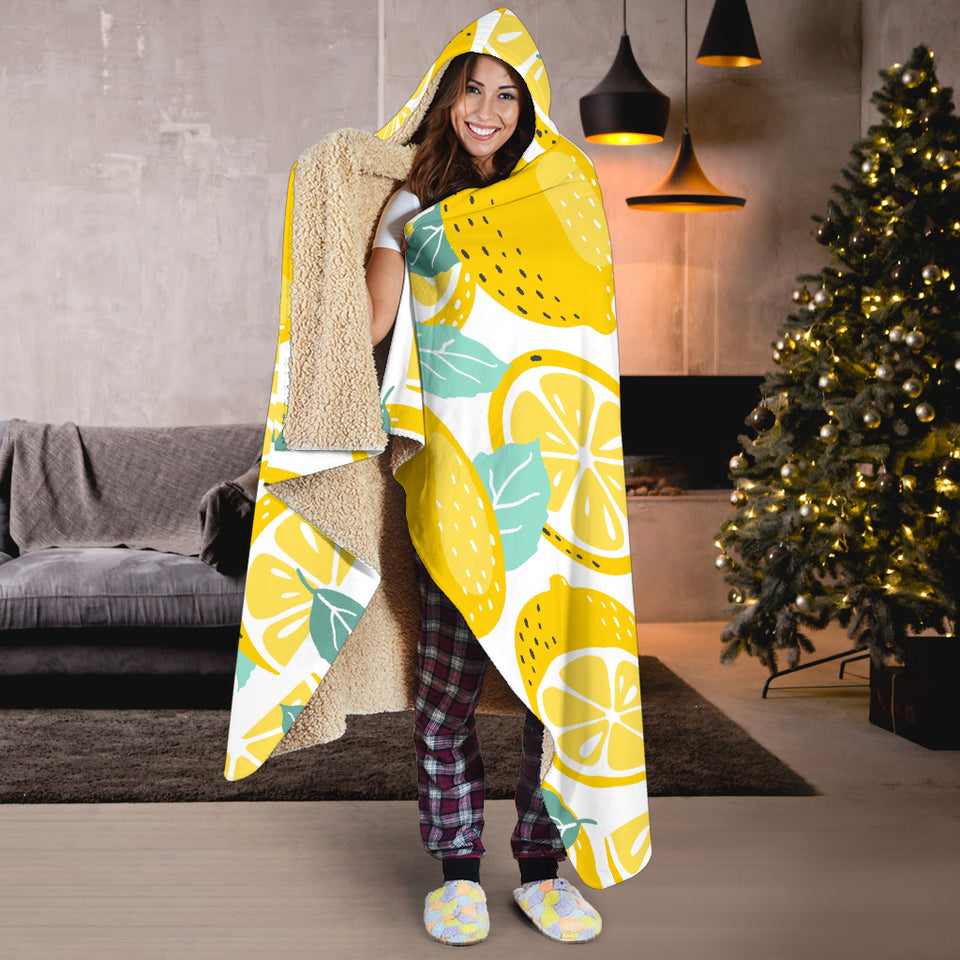 Lemon Design Pattern Hooded Blanket