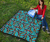 Boomerang Australian Aboriginal Ornament Blue Background Premium Quilt