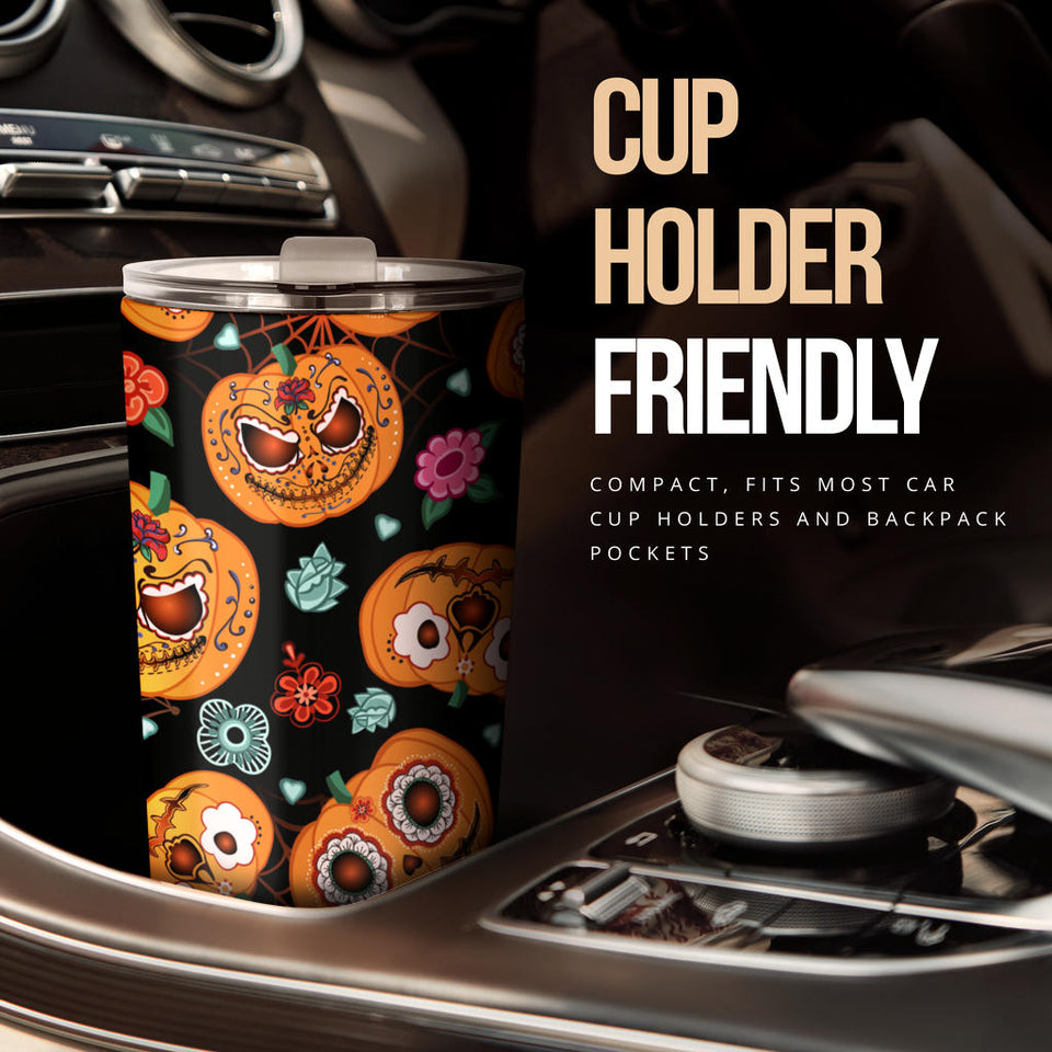 Pumpkin Flowers Spiderweb Halloween Theme Tumbler
