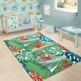 Heliconia Palm And Monstera  Leaves Pattern Area Rug