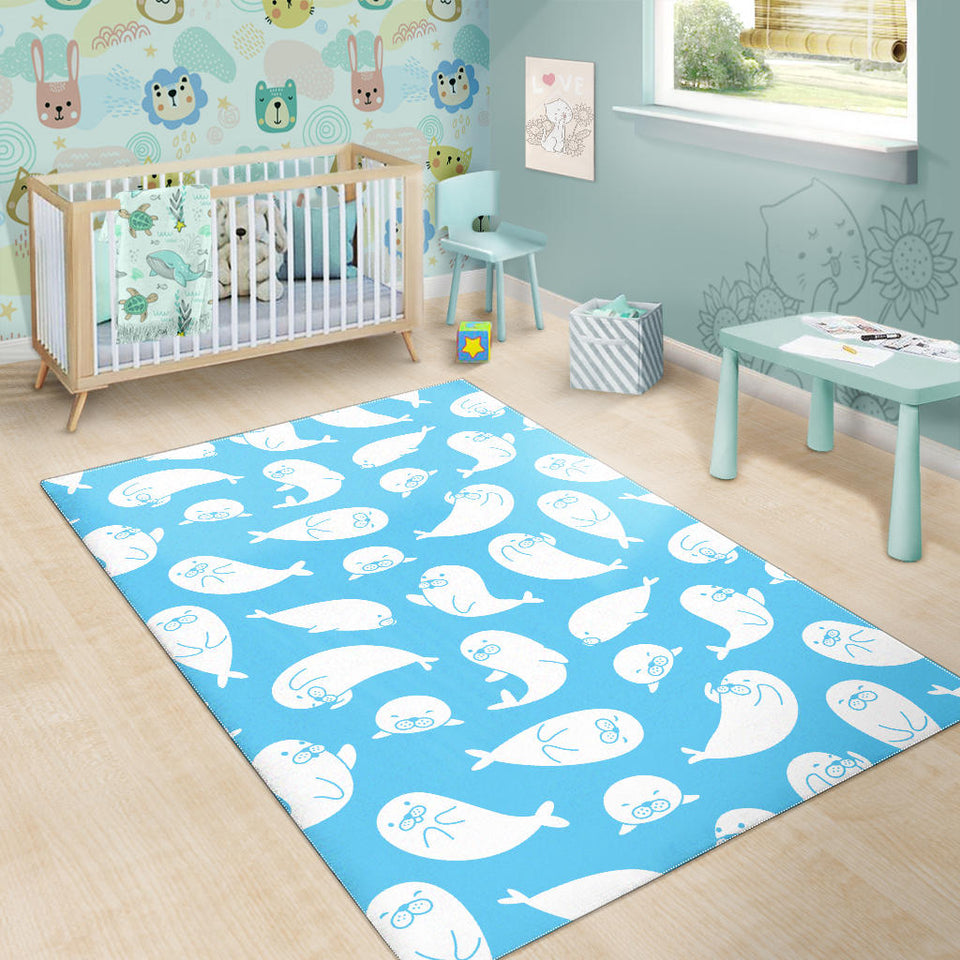 Cute White Sea Lion Seals Pattern Area Rug