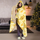 Saxophone Cornet Pattern Yellow Background Hooded Blanket