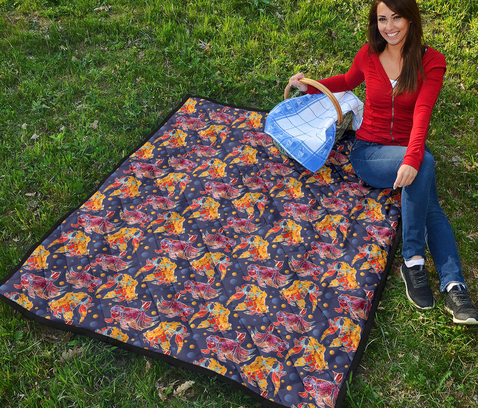 Goldfish Pattern Print Design 05 Premium Quilt