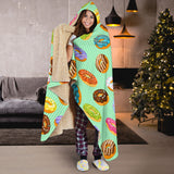 Colorful Donut Pattern Green Background Hooded Blanket