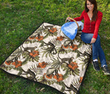 Monkey Red Hibiscus Flower Palm Leaves Floral Pattern Premium Quilt