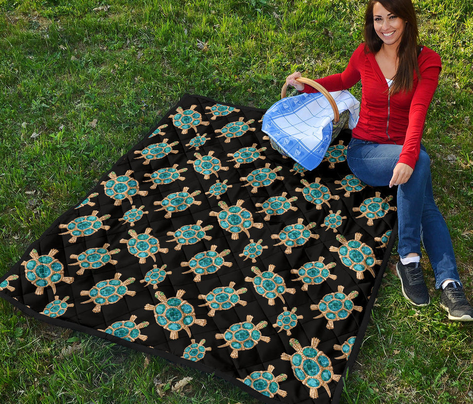 Sea Turtle Blue Stone Pattern Premium Quilt