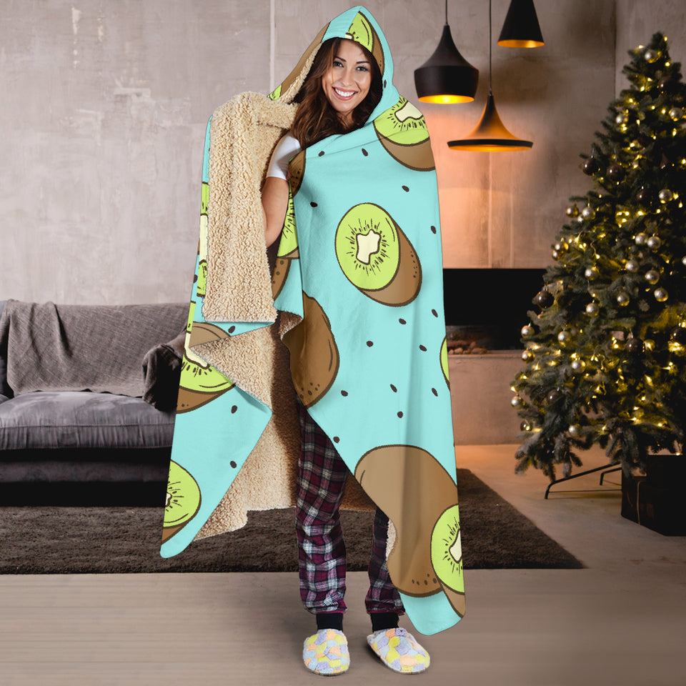Kiwi Blue Background Hooded Blanket
