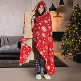 Snowflake Pattern Red Background Hooded Blanket