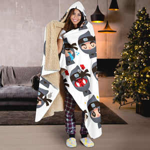 Cute Ninja Design Pattern Hooded Blanket