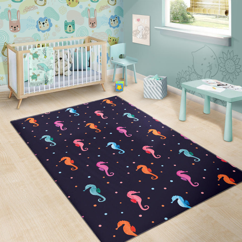 Watercolor Colorful Seahorse Pattern Area Rug