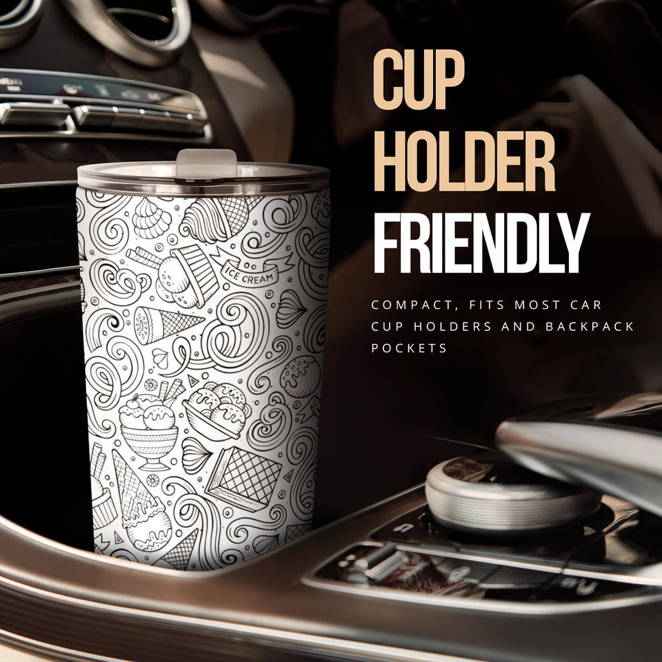 Cartoon Hand Drawn Ice Cream Black White Tumbler
