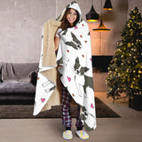 Boston Terrier Dog Hearts Vector Pattern Hooded Blanket