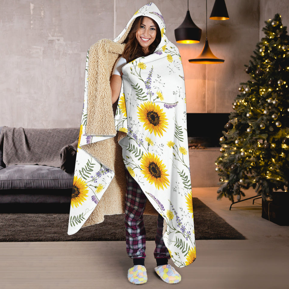 Beautiful Sunflowers Pattern Hooded Blanket