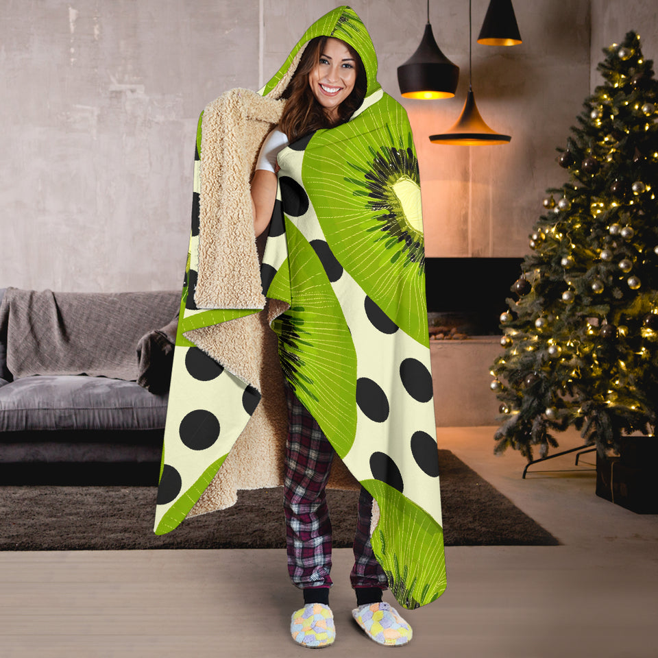 Kiwi Black Dot Background Hooded Blanket
