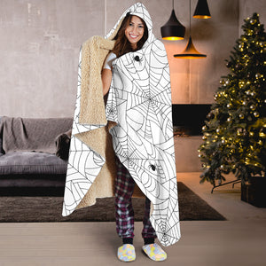 Spider Web Cobweb Pattern White Background Hooded Blanket