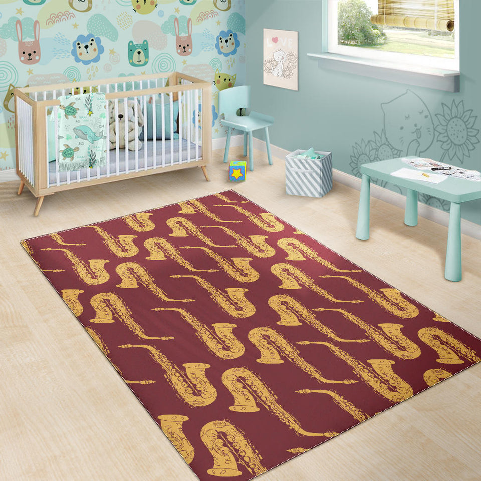 Hand Drawn Gold Saxophone Red Background  Area Rug