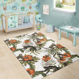 Monkey Red Hibiscus Flower Palm Leaves Floral Pattern Area Rug