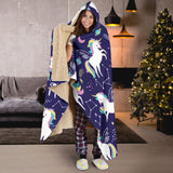 Hand Drawn Cute Unicorn Star Planet Hooded Blanket