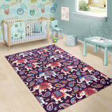 Elephant Indian Style Ornament Pattern Area Rug