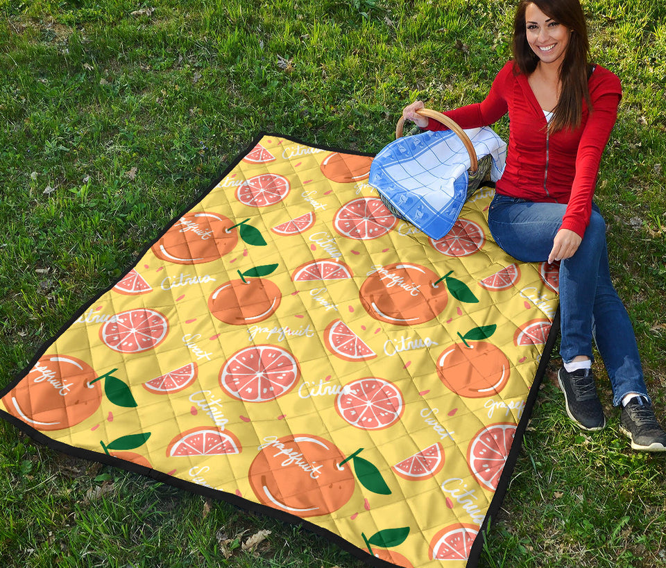 Grapefruit Yellow Background Premium Quilt